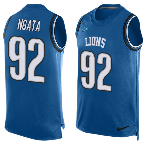Men's Limited Haloti Ngata Nike Jersey Light Blue - #92 Player Name & Number Tank Top NFL Detroit Lions